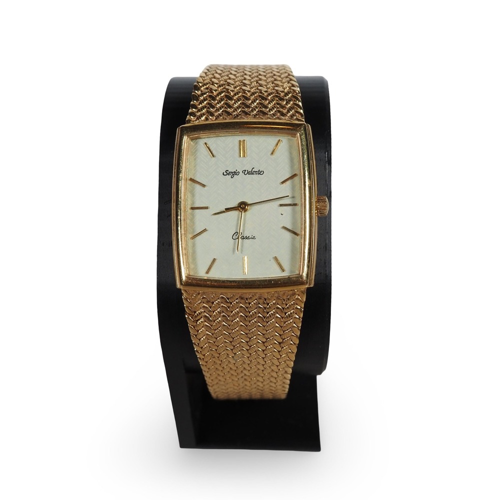 Sergio Valente Classic Quartz Watch Gold Tone Mesh Bracelet Swiss Parts Vintage